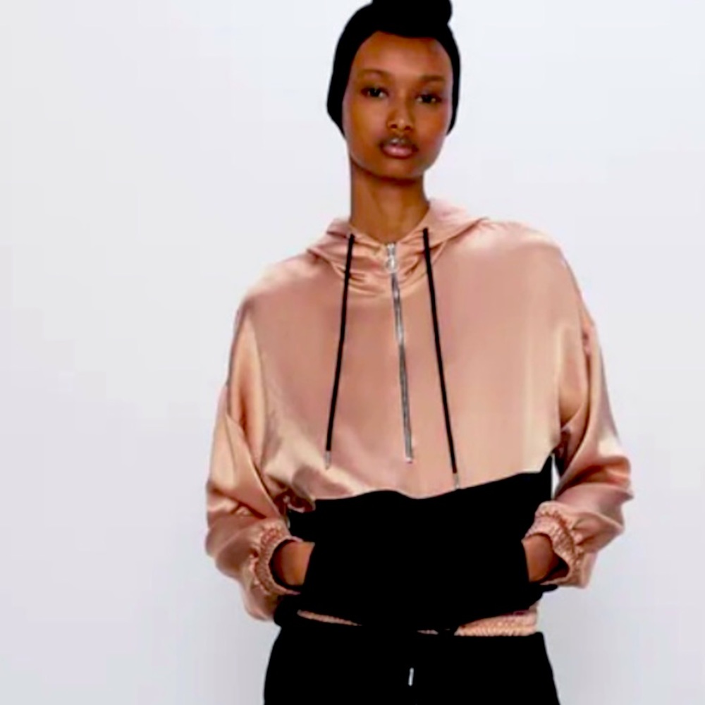Zara satin pouch pocket hoodie jacket M